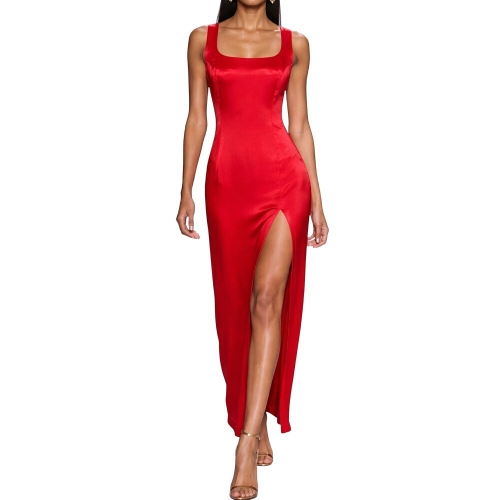 Jessica McClintock Gunne Sax Vintage 80s Satin Square Neck Floral Maxi Dress